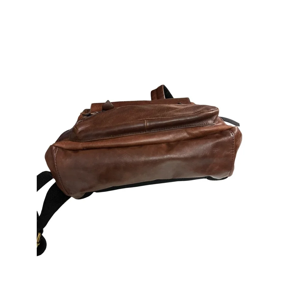 Fossil Brown Leather Backpack Buckle Flap Laptop Work Travel Bag